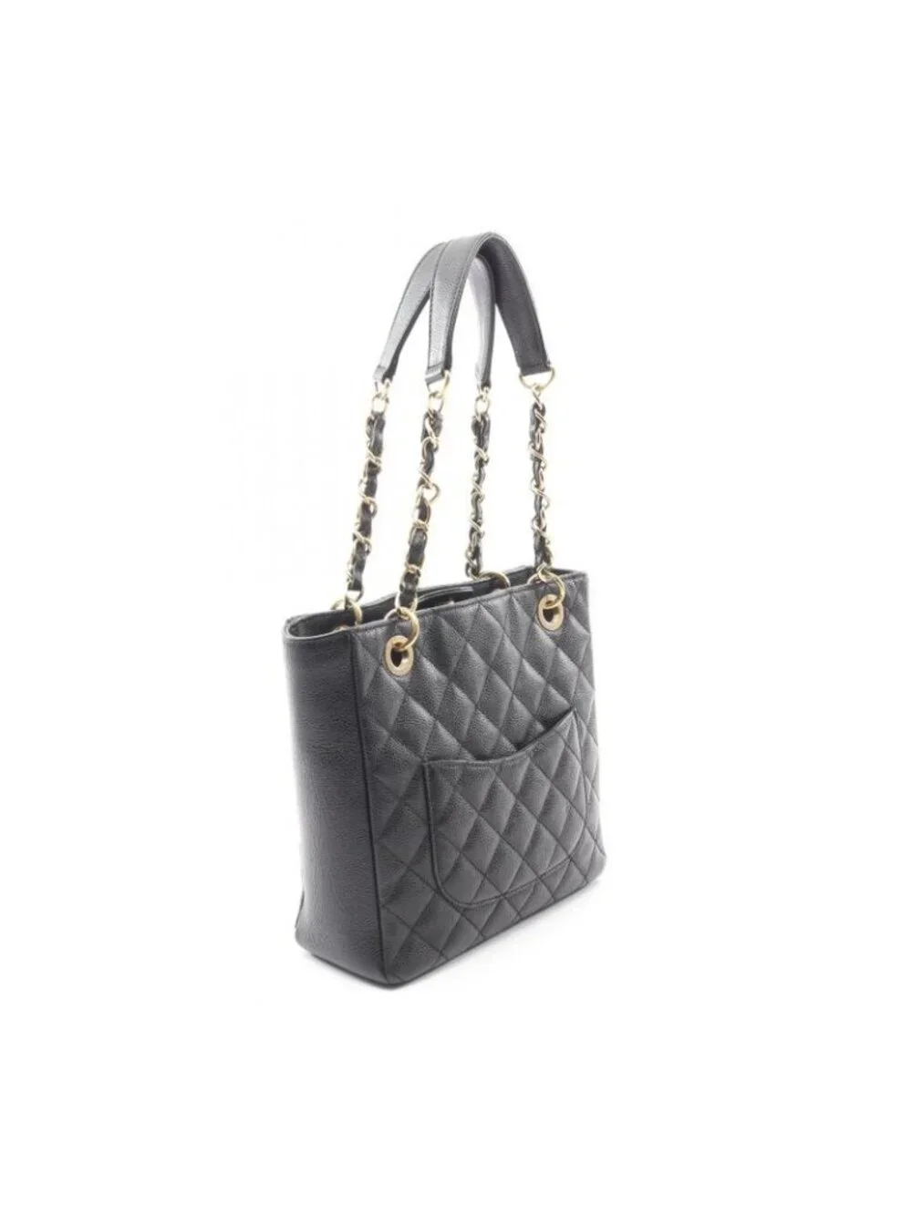★SOLD★ Chanel Tote Quilted Petite Shopping PST Black Leather Chainto - Picture 2 of 8
